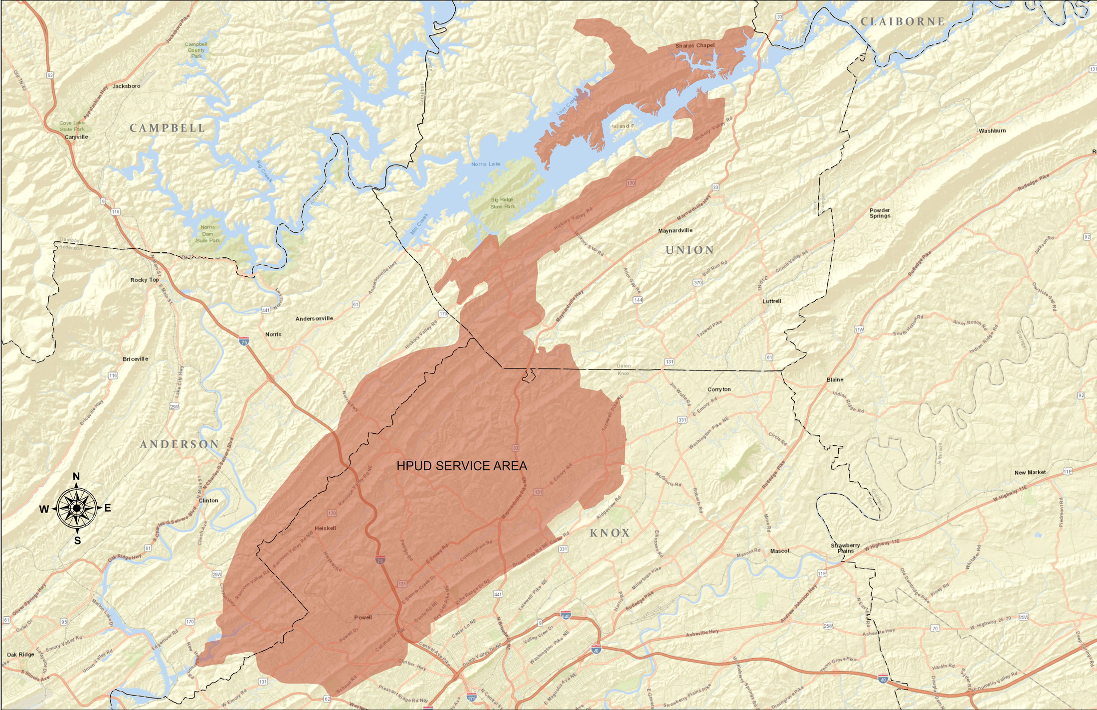 Hallsdale Powell Utility District Service Area Map